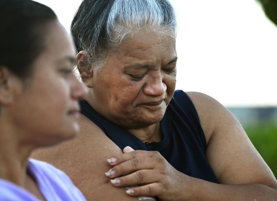 Lani Williams and her mother, Noni Mirkovich, give an interview on Thursday, Aug. 17, 2023, about their experience of being forced into the ocean to survive the flames in Lahaina, Hawaii. The two and several others had to stay in the water for hours as the fire raged on shore. The response to the Maui fire that destroyed a large portion of the town continues to come in from neighboring islands and the mainland. | Scott G Winterton, Deseret News