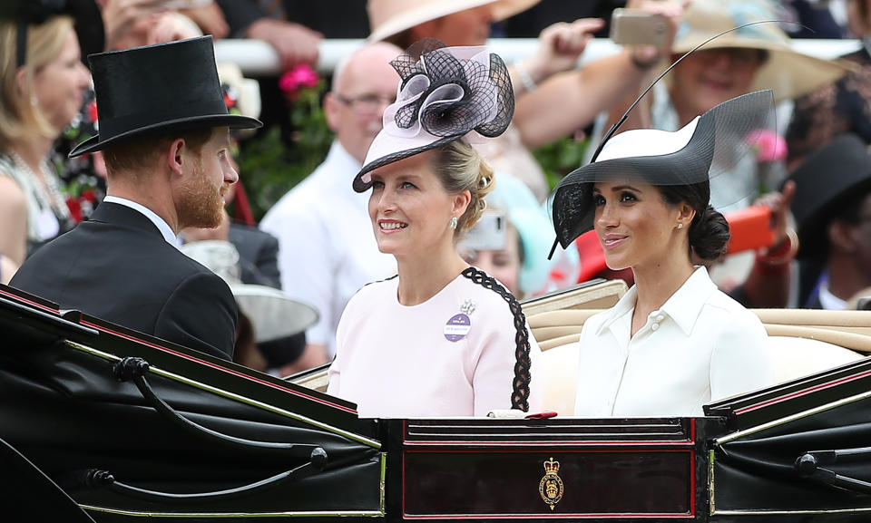 Prince Harry and Meghan Markle rode in a carriage with Prince Edward and Sophie Wessex. Photo: Getty Images