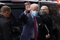 President-elect Joe Biden arrives at The Queen theater, Friday, Dec. 4, 2020, in Wilmington, Del. (AP Photo/Andrew Harnik)