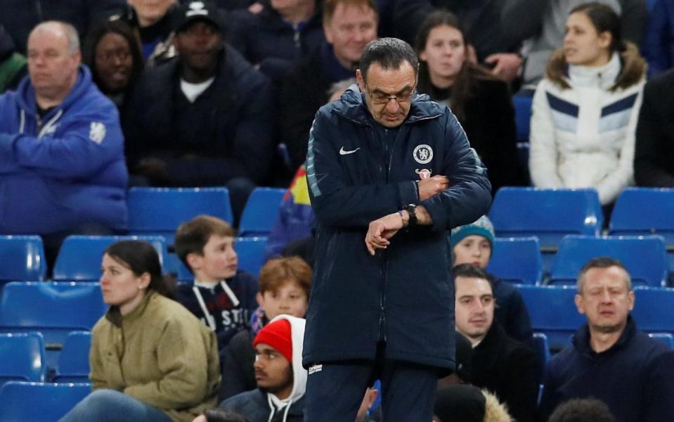 The stands at Stamford Bridge started to empty well before full time, while some of those that remained questioned whether Maurizio Sarri would still be employed by the morning - REUTERS