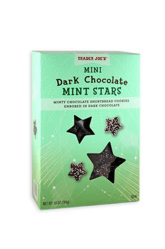 Mini Dark Chocolate Mint Stars These might actually be our favorite TJ’s product. They’re only around in the winter for a brief stay on store shelves (they go really quick), but we swear they’re better than Thin Mints.