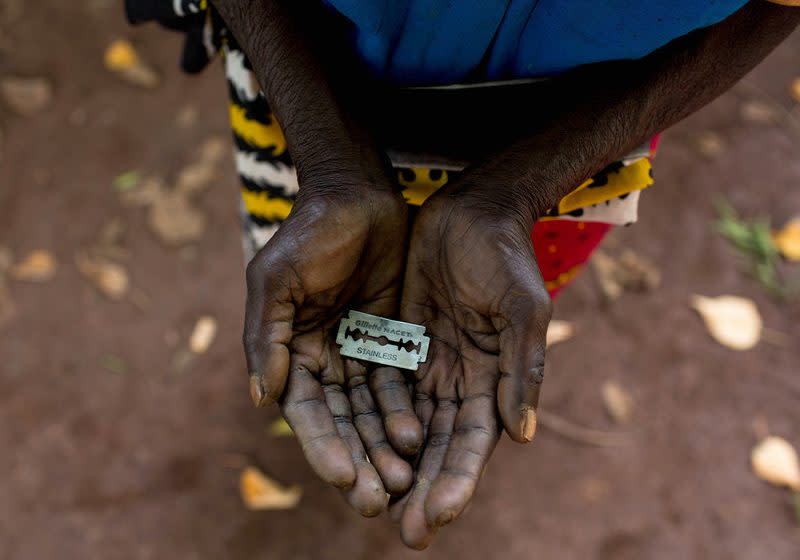 Some cutters use a razor blade for the female genital mutilation procedure.