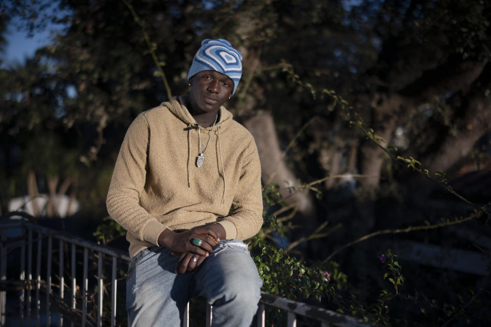 Senegalese actor Seydou Sarr poses for portraits for the movie Io Capitano (Me Captain) in Fregene, near Rome, Saturday, Feb. 3, 2024. Matteo Garrone's Io Capitano (Me Captain) 96th Academy Awards-nominee in the International Feature Film category is inspired by Mamadou Kouassi, a migrant who made the journey from his native Ivory Coast to Italy and now dedicates his life to working with migrants in Castel Volturno, an impoverished city near Naples in southern Italy where thousands of migrants from Africa live. (AP Photo/Domenico Stinellis)