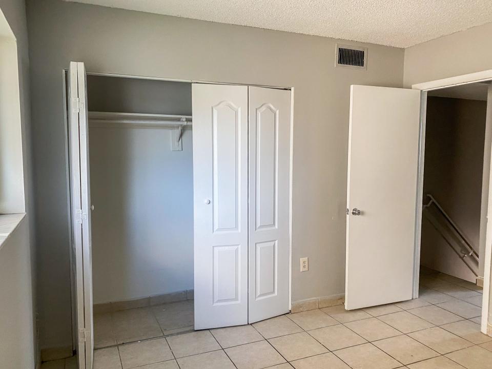 A view of a closet in one of the bedrooms in the Miami apartment