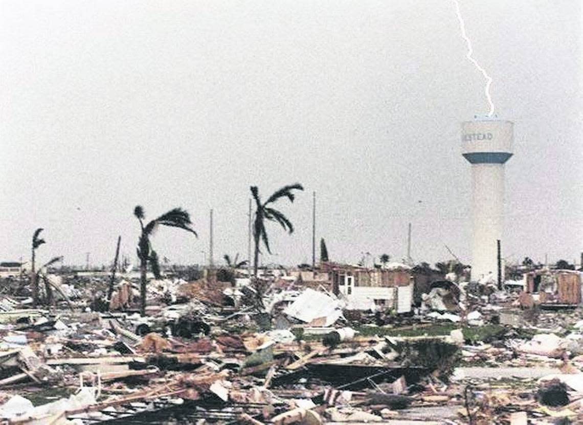 A familiar photo from the Miami Herald archive shows ruins left in Hurricane Andrew’s wake. The calamity led to changes in rules governing construction.