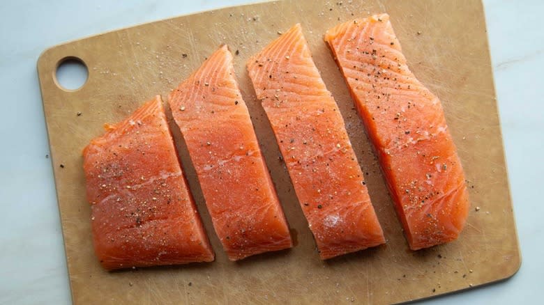 salmon cut into pieces