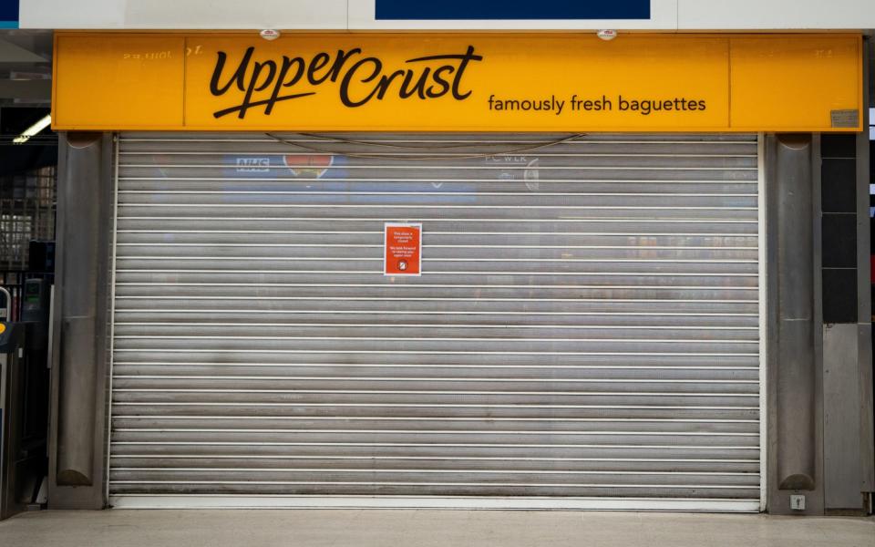 A closed Upper Crust shop at London Waterloo station - Aaron Chown/PA