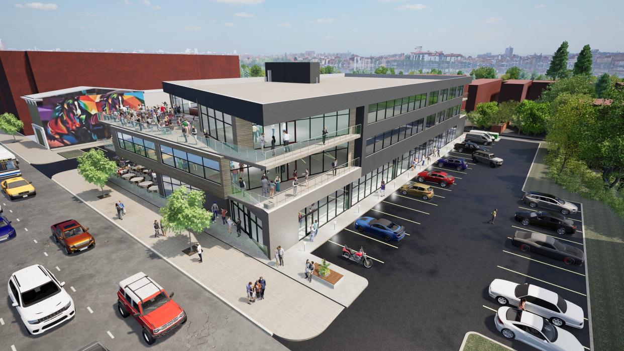 As shown in a rendering, the proposed expansion of Nulu Marketplace in the 800 block of East Main Street would include a similar mix of retail, food and dining, short-term rental and office space.