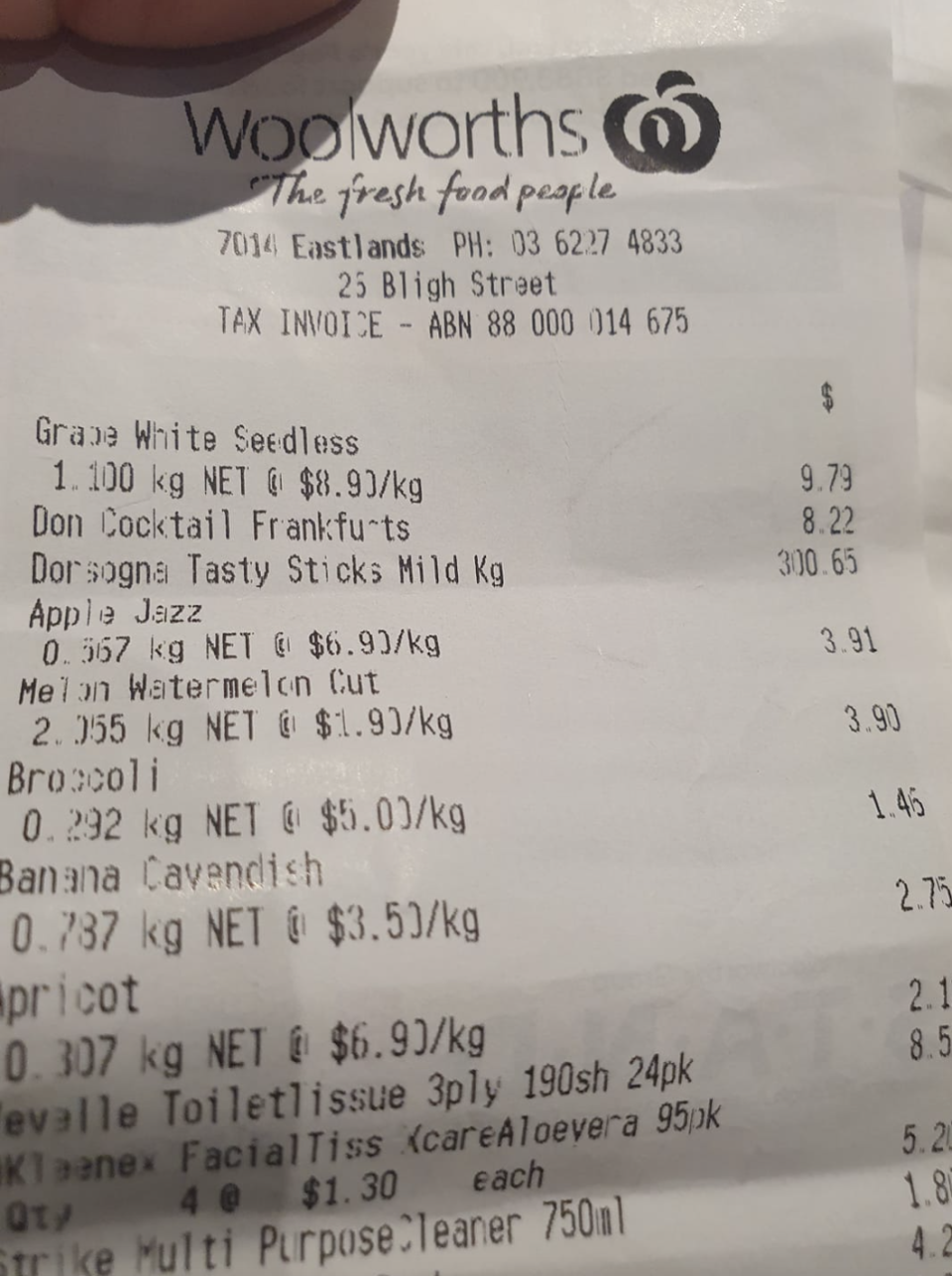 Receipt of Eastland's shopper showing $300 charge for twiggy sticks.