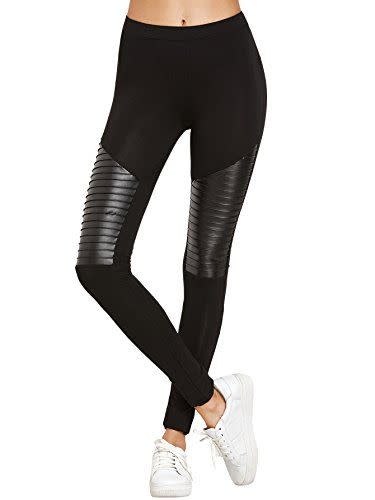 7) Faux Leather Inserted Leggings