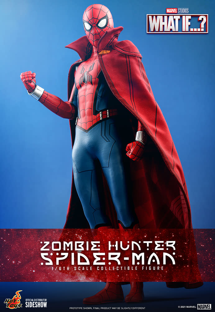 Spider-Man What If...? deluxe action figure from Hot Toys, striking a heroic pose.