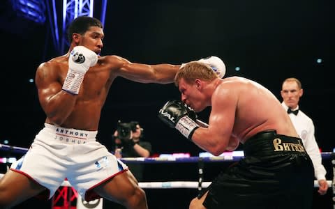 Anthony Joshua (left) and Alexander Povetkin at Wembley Stadium, London - Credit: Nick Potts/PA Wire