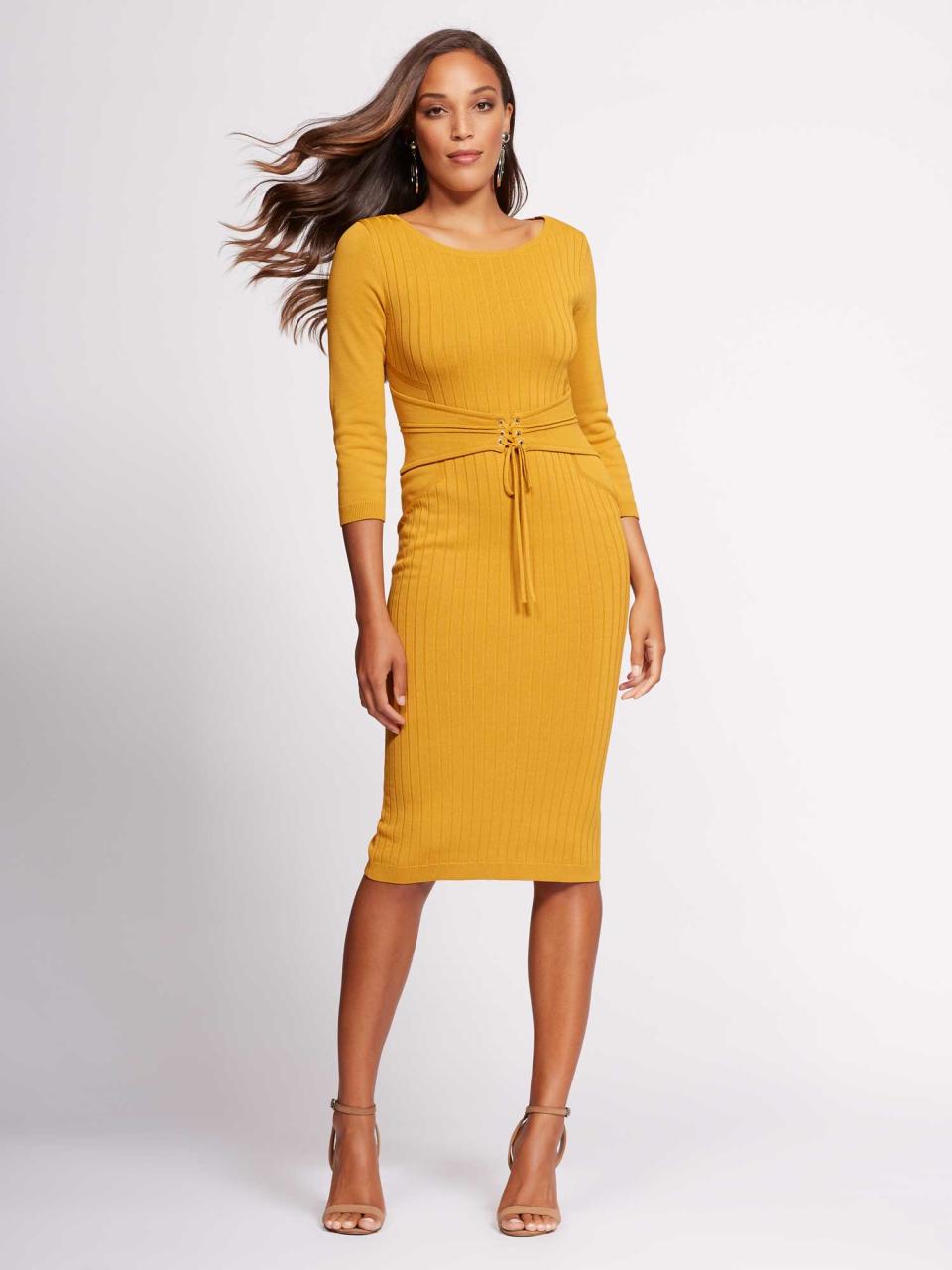 Mustard-yellow dress is perfect for the workplace. (Photo: Courtesy of New York & Company)