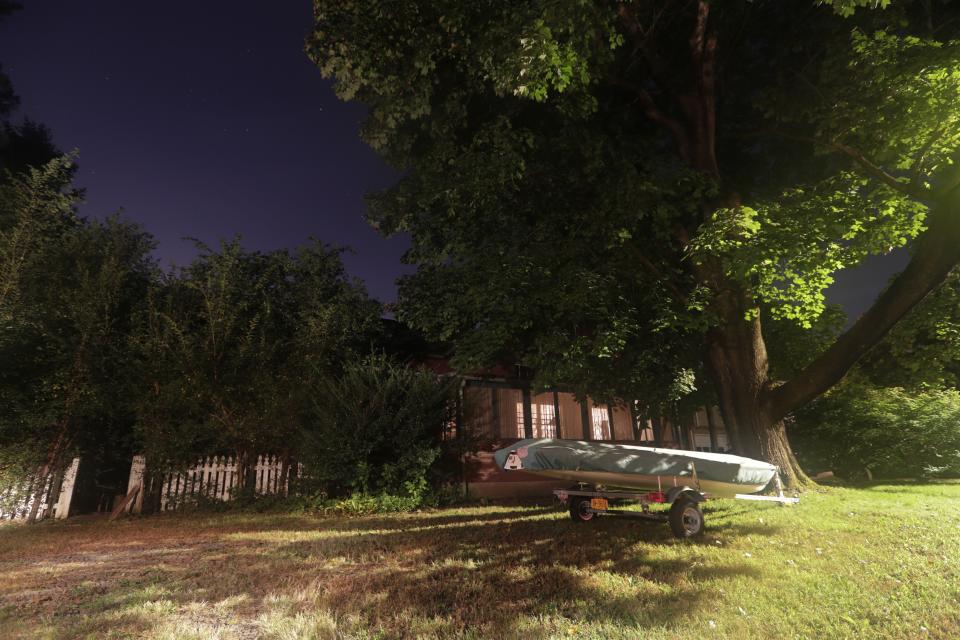 The home of Paul Rosenfeld is shown Wednesday, Oct. 10, 2018, in Tappan, N.Y. The FBI raided Rosenfeld's home Tuesday and found a functional bomb in his basement that consisted of black powder inside a plywood box, according to a criminal complaint. (AP Photo/Frank Franklin II)