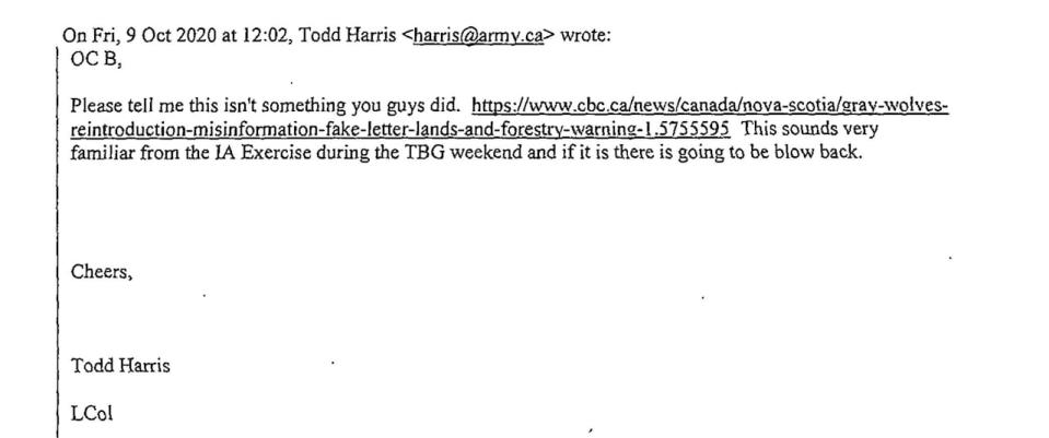 Part of the 1,500 pages of emails and documents disclosed as part of an Access to Information & Privacy request filed by CBC News in October 2020. 