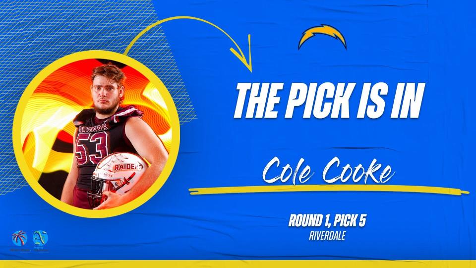 Riverdale offensive tackle Cole Cooke, selected 5th overall by the Los Angeles Chargers