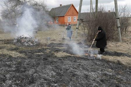 People burn dry grass in Tabore, near Daugavpils March 22, 2014. REUTERS/Ints Kalnins