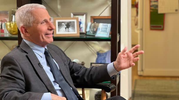 PHOTO: Dr. Anthony Fauci speaks to ABC News' Jonathan Karl in an exclusive interview at his home. (Lauren Lantry/ABC News)