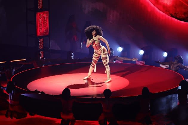 Megan Thee Stallion performs on stage during the 2024 MTV Video Music Awards at UBS Arena on September 11, 2024 in Elmont, New York.  - Credit: Arturo Holmes/Getty Images