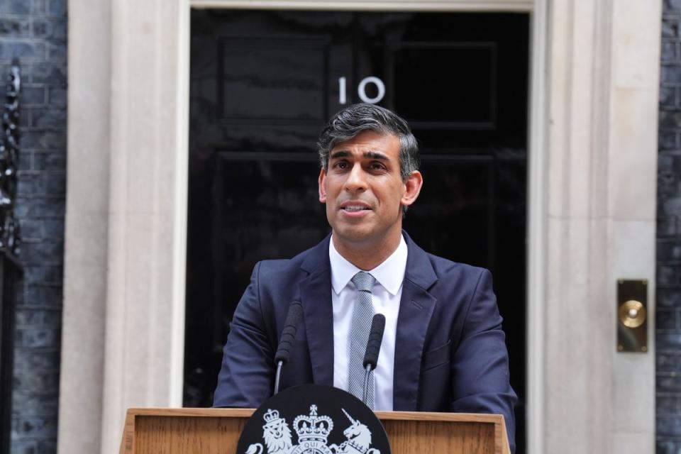 Outgoing Prime Minister Rishi Sunak delivering speech after his election loss on Thursday (PA Wire)