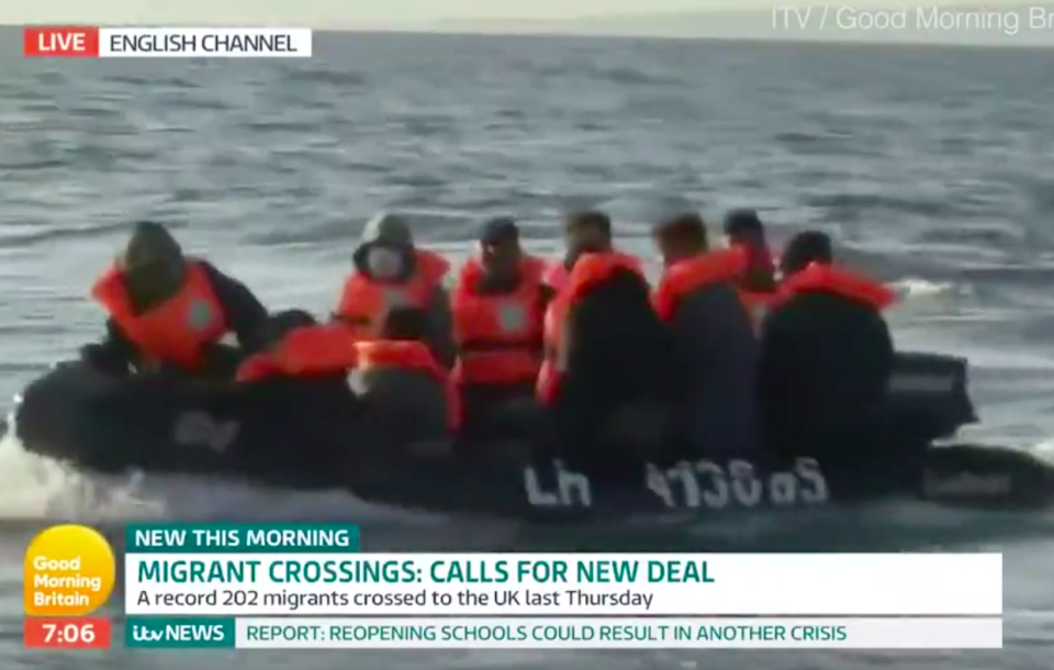 The boat was filled with about a dozen migrants (ITV/GMB)