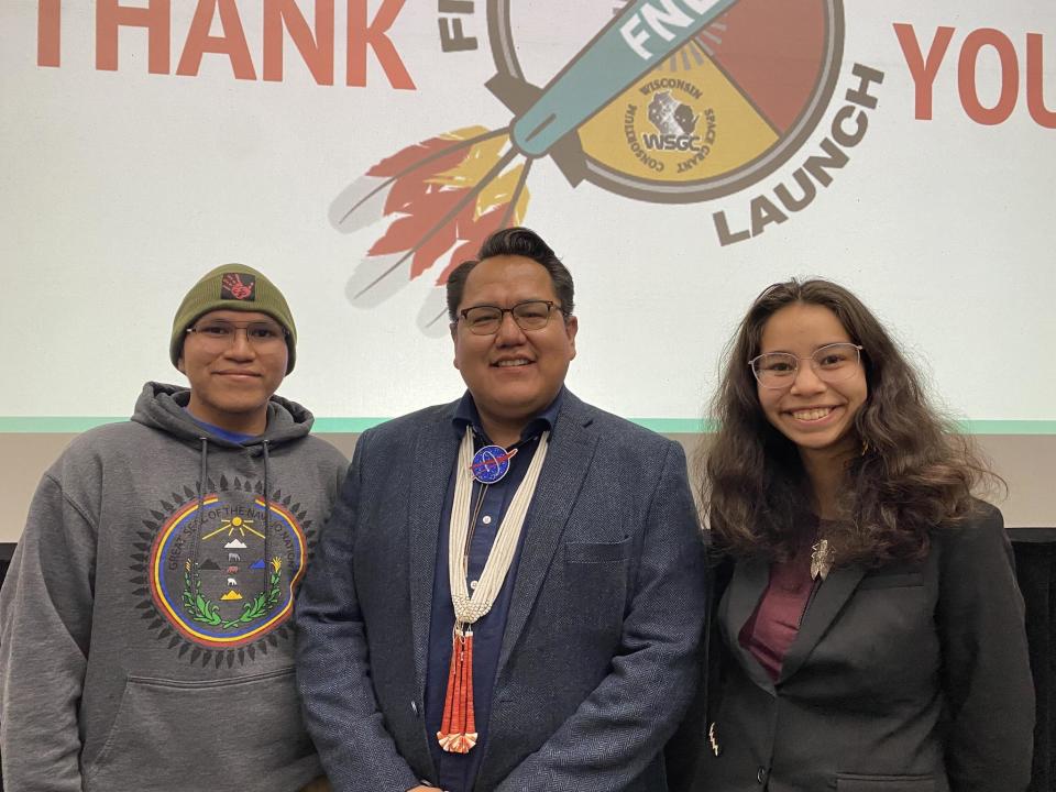 Left to right: CU student Alfredo Bitsoi, NASA Mechanical Systems Engineer Aaron Yazzie, and Nazhoné Morgan, also a CU student. Bitsoi and Morgan are members of the American Indian Science and Engineering Society at CU Boulder. / Credit: AISES - CU Boulder