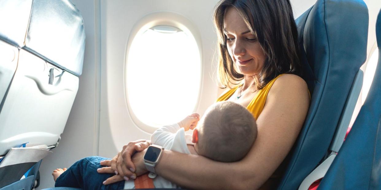 Mom flying with baby on airplane