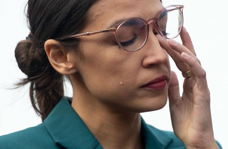 Alexandria Ocasio-Cortez’s wipes away tears at protest to defund US border agency: ‘They don't deserve a dime’