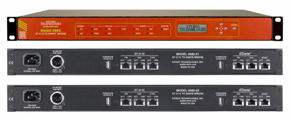 The Studio Technologies Model 5682 ST 2110 to Dante Bridge.