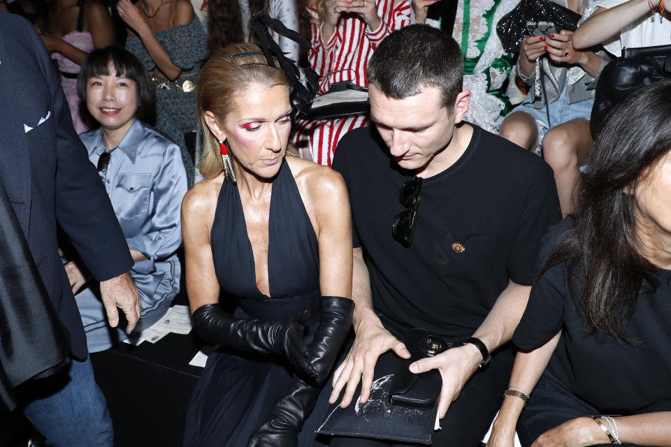 PARIS, FRANCE - JULY 01: Celine Dion and Pepe Munoz attend the Schiaparelli Haute Couture Fall/Winter 2019 2020 show as part of Paris Fashion Week on July 01, 2019 in Paris, France. (Photo by Bertrand Rindoff Petroff/Getty Images)