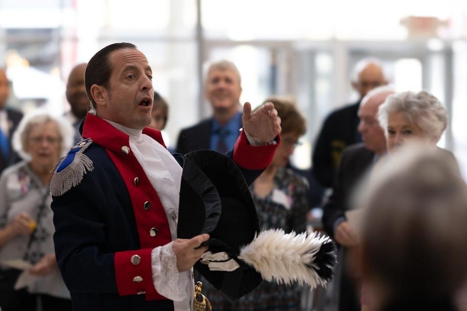 A Lafayette impersonator entertains guests at the annual meeting of the Lafayette Society, held on March 6, 2022, at SkyView on Hay.