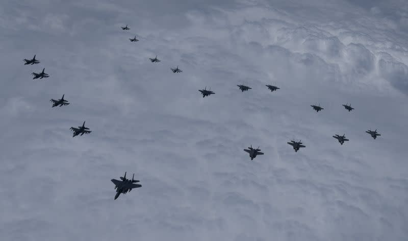 FILE PHOTO: Jet fighters from U.S. and South Korea air forces conduct a formation flight during their military exercise