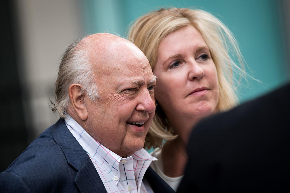 <p>Fox News chairman Roger Ailes walks with his wife, Elizabeth Tilson Ailes, as they leave the News Corp. building, July 19, 2016, in New York City. (Photo: Drew Angerer/Getty Images) </p>