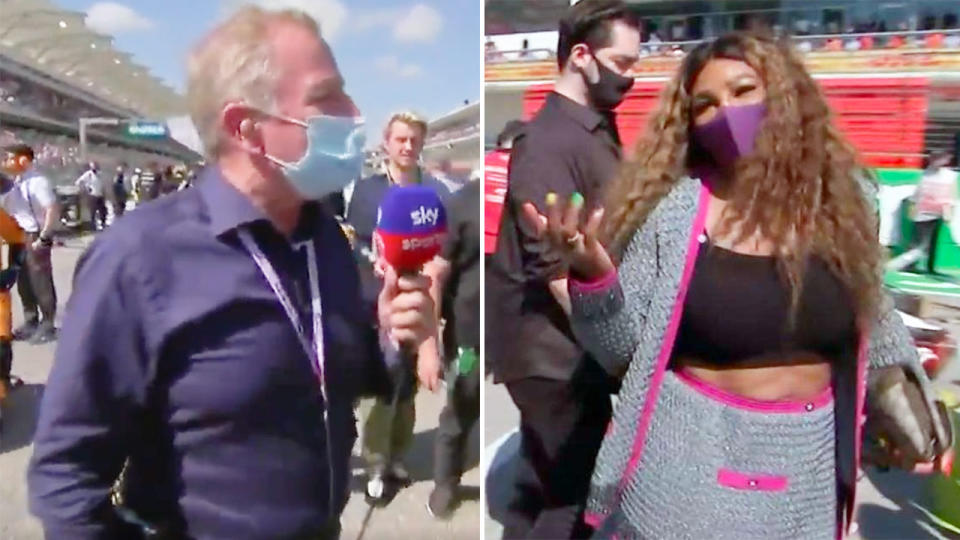 Pictured left, F1 commentator Martin Brundle and Serena Williams on the right.