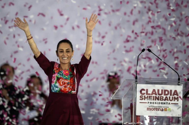 Mexican presidential candidate Claudia Sheinbaum is seen wearing traditional Indigenous clothing at her campaign launch (CARL DE SOUZA)