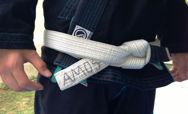 Amos Chua's white belt, worn and seasoned from hours of practice. (Yahoo! Photo)