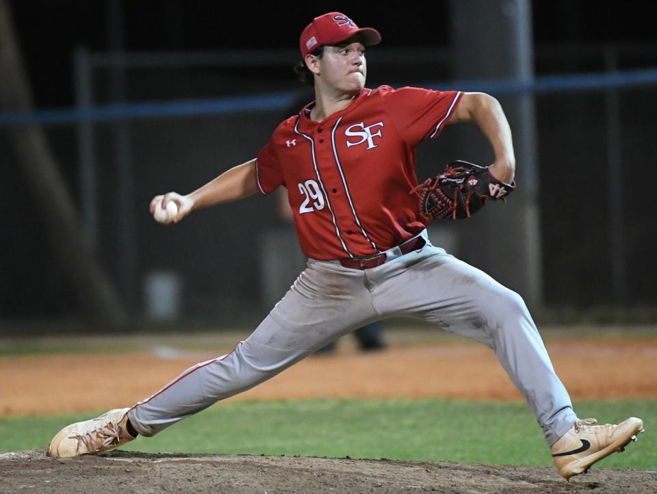 Jason Dennis pitches for South Fork against Rockledge in the Region 4-5A state baseball quarterfinal round Tuesday, May 7, 2024. Craig Bailey/FLORIDA TODAY via USA TODAY NETWORK