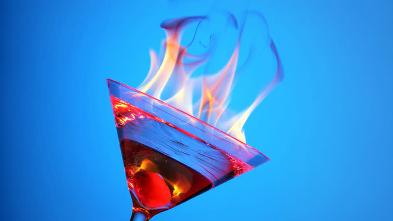Flaming martini glass