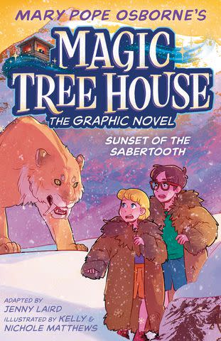 <p>Random House</p> The cover of Magic Tree House, The Graphic Novel: Sunset of the Sabertooth