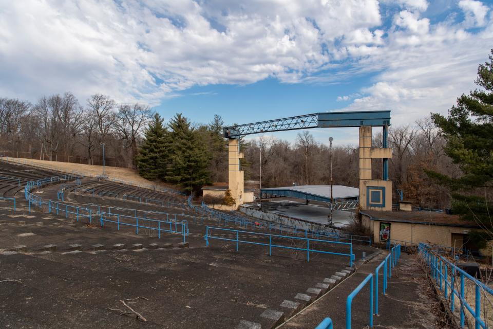 The stage of Mesker Amphitheatre is seen Thursday, Feb. 8, 2024. The venue has been closed since 2012.