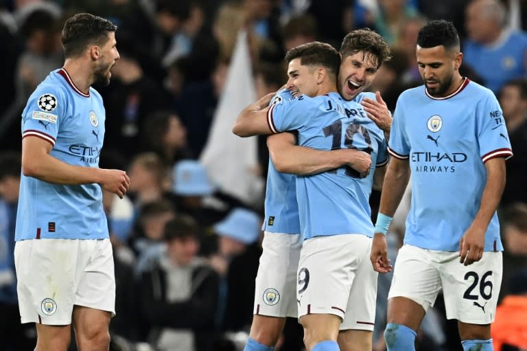 <a class="link " href="https://sports.yahoo.com/soccer/teams/manchester-city" data-ylk="slk:Manchester City;elm:context_link;itc:0">Manchester City</a> celebrate their victory over <a class="link " href="https://sports.yahoo.com/soccer/teams/real-madrid/" data-ylk="slk:Real Madrid;elm:context_link;itc:0">Real Madrid</a>