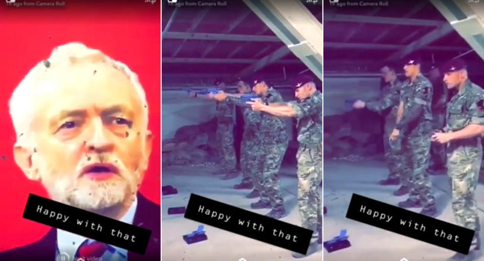 Snapchat video showed British Army servicemen taking aim at the Labour leader. (SWNS)