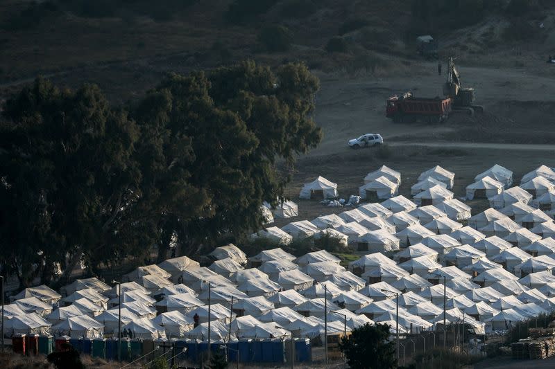 View of a temporary camp where refugees and migrants from the destroyed Moria camp will be accommodated, on the island of Lesbos