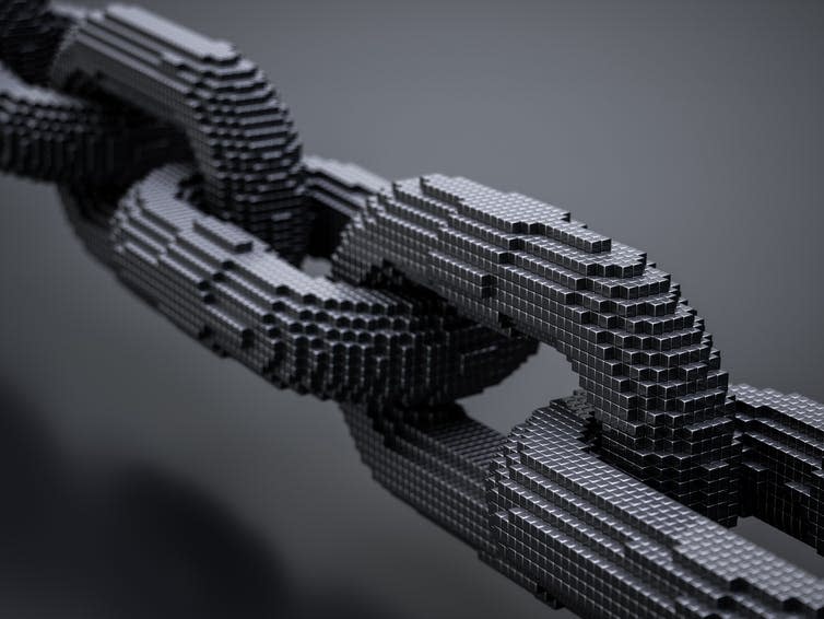 <span class="caption">The benefits of blockchain are starting to be realised.</span> <span class="attribution"><a class="link " href="https://www.shutterstock.com/image-illustration/blockchain-digital-chain-blocks-connection-shape-704533387" rel="nofollow noopener" target="_blank" data-ylk="slk:Shutterstock/Dencg;elm:context_link;itc:0;sec:content-canvas">Shutterstock/Dencg</a></span>