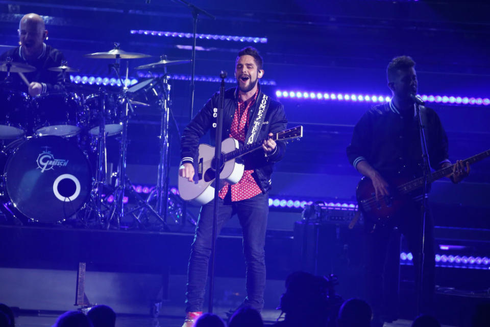 <p>Thomas Rhett performs onstage during the 51st annual CMA Awards at the Bridgestone Arena on November 8, 2017 in Nashville, Tennessee. (Photo by Terry Wyatt/FilmMagic) </p>