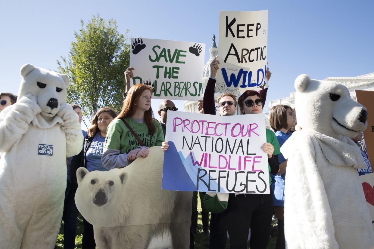 <span class="s1">Advocates for wildlife call on the Senate to drop Arctic refuge drilling from the GOP budget plan in October. (Photo: Michael Reynolds/EPA-EFE/REX/Shutterstock)</span>