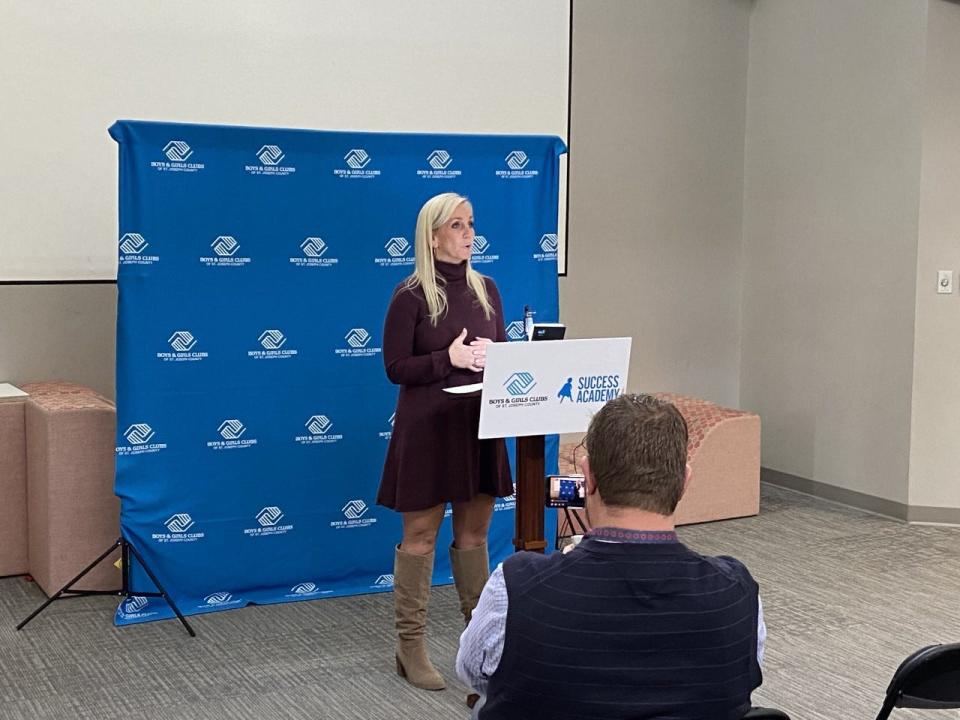 Jacqueline Kronk, CEO of the Boys & Girls Clubs of St. Joseph County announces the creation of a new Success Academy elementary school in a press conference Monday, January 5, 2022, at the OC Carmichael Jr. Youth Center on Sample Street.