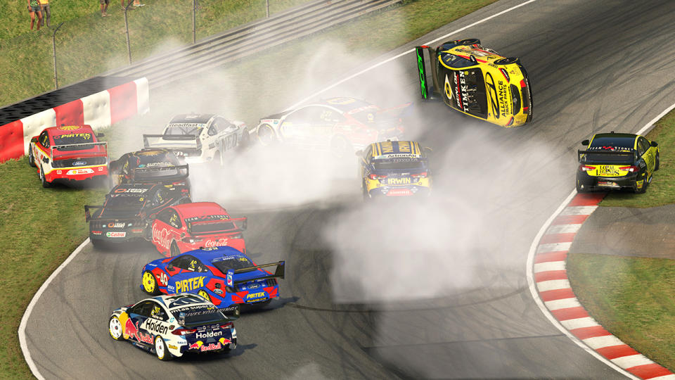 Drivers, pictured here in a large crash during the Supercars Eseries.