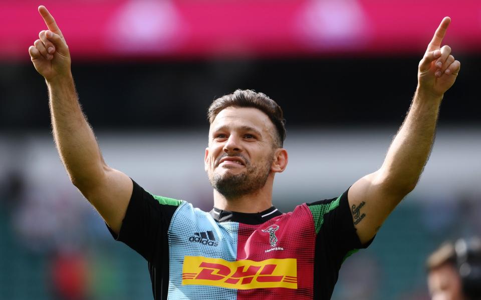 Danny Care of Harlequins celebrates with the fans after their sides victory during the Gallagher Premiership Rugby match between Harlequins and Gloucester Rugby at Twickenham Stoop on May 21, 2022 in London - Danny Care to be handed shock England recall - GETTY IMAGES