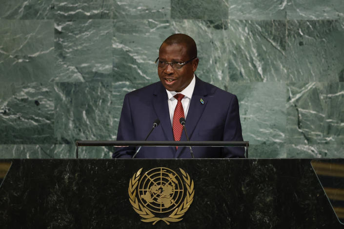Vice President of Tanzania Philip Mpango addresses the 77th session of the United Nations General Assembly, at U.N. headquarters, Thursday, Sept. 22, 2022. (AP Photo/Jason DeCrow)